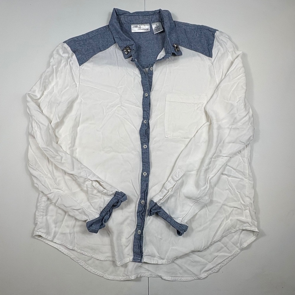 Coastal Cowgirl Rhinestone Chambray Button Down Shirt Womens XL